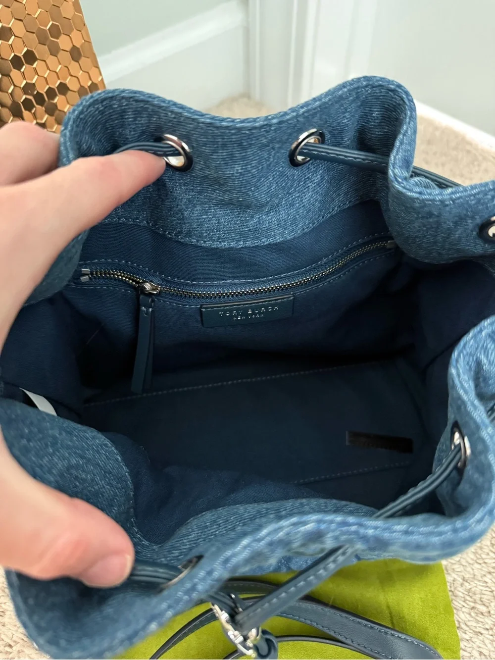 Tory Burch Charlie Drawstring Bag denim